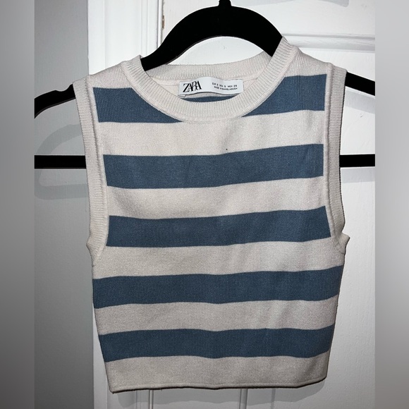 Zara knit sleeveless sweater striped blue and white - Picture 2 of 3